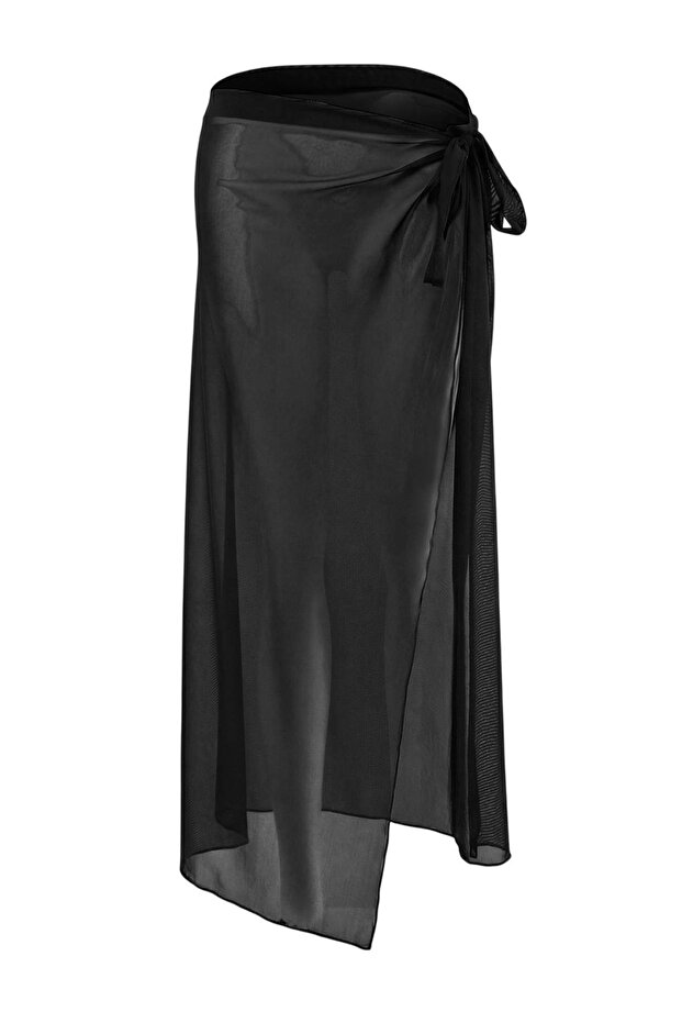 Siyah Örme Maxi Mesh Plaj Pareo TBESS26PR00006 - 5