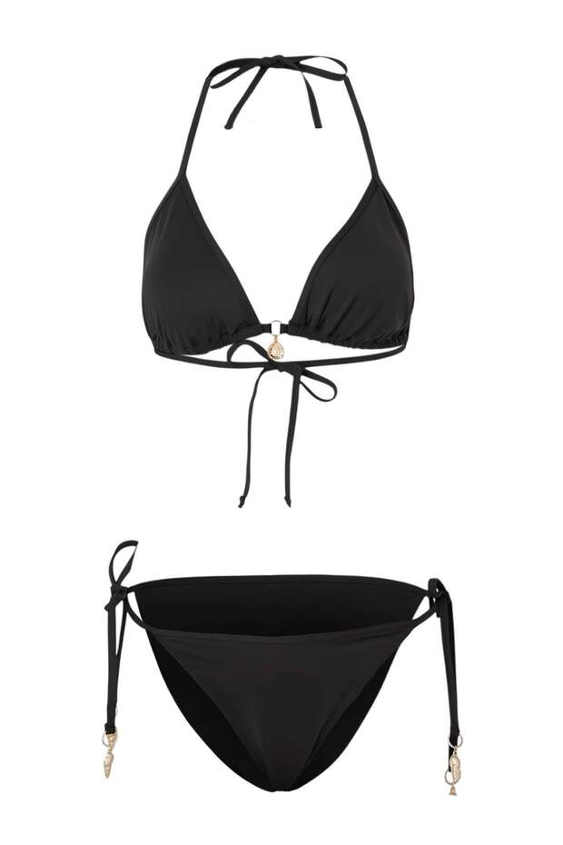 Siyah Üçgen Kaplı Charm Aksesuarlı Normal Bel Regular Bikini Takımı TBESS26BT00080 - 4