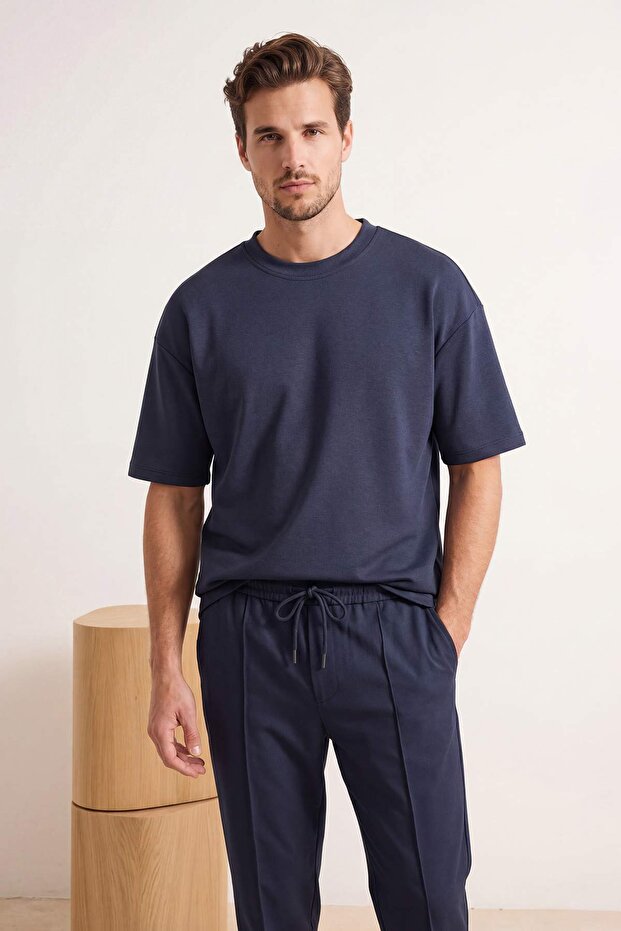 Indigo Oversize/Geniş Kesim Yumuşak Dokulu Basic T-Shirt TMNSS26TS00003 - 1
