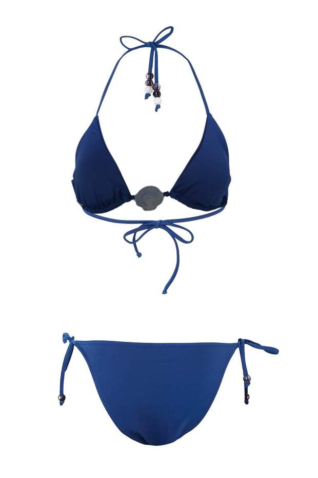 Koyu Lacivert Üçgen Kaplı Aksesuarlı Normal Bel Regular Bikini Takımı TBESS26BT00081 - 5