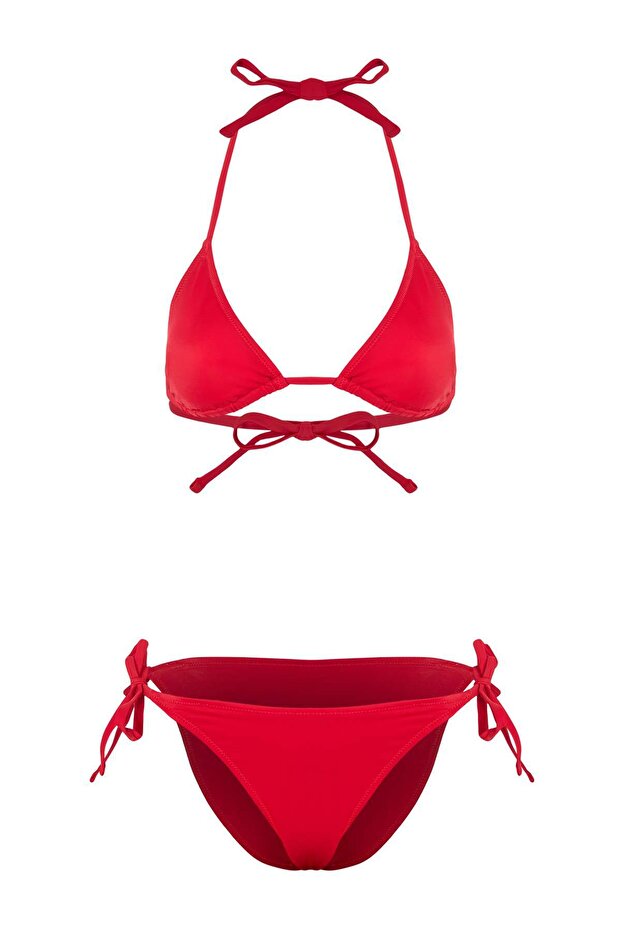 Kırmızı Üçgen Kaplı Normal Bel Regular Bikini Takımı TBESS23BT00005 - 4