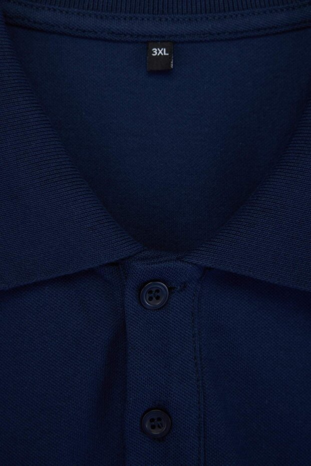 Büyük Beden Lacivert Regular/Normal Kesim Basic %100 Pamuk Polo Yaka T-shirt TMNSS24BF00000 - 2
