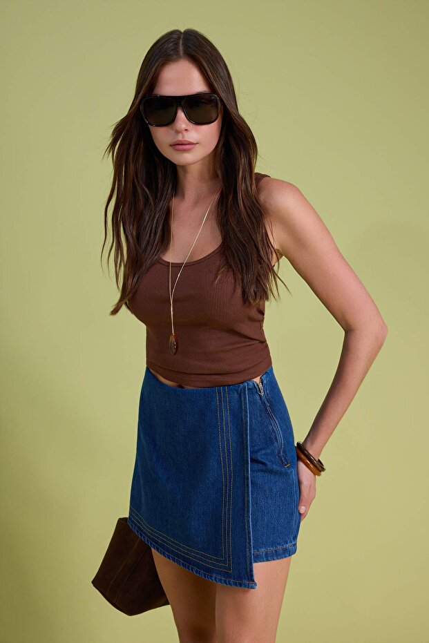 Mavi More Sustainable Tencel Karışımlı Yüksek Bel Denim Şort Etek TWOSS26SR00032 - 2