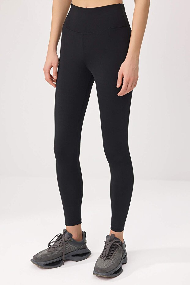 Siyah Premium Poliamid Kumaş Örme Tam Boy Spor Tayt THMSS26TY00018 - 4