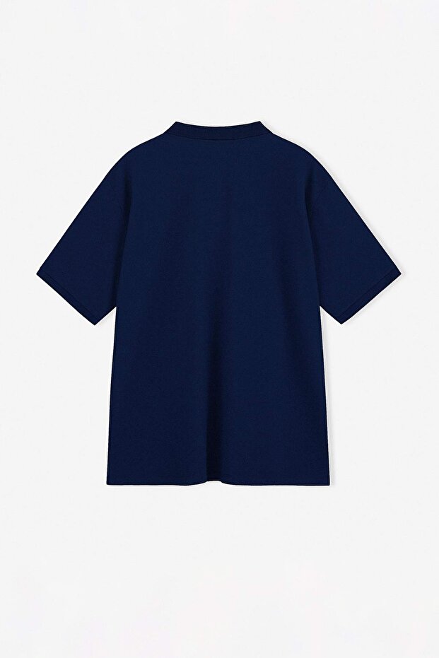 Büyük Beden Lacivert Regular/Normal Kesim Basic %100 Pamuk Polo Yaka T-shirt TMNSS24BF00000 - 3