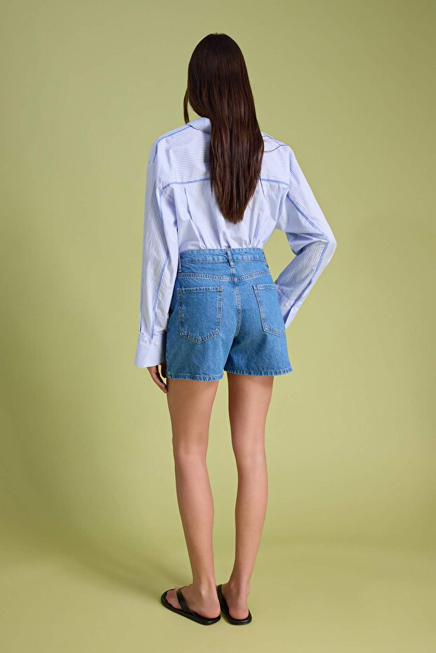 Mavi City Boy %100 Pamuk Yüksek Bel Denim Şort TWOSS26SR00170 - 4