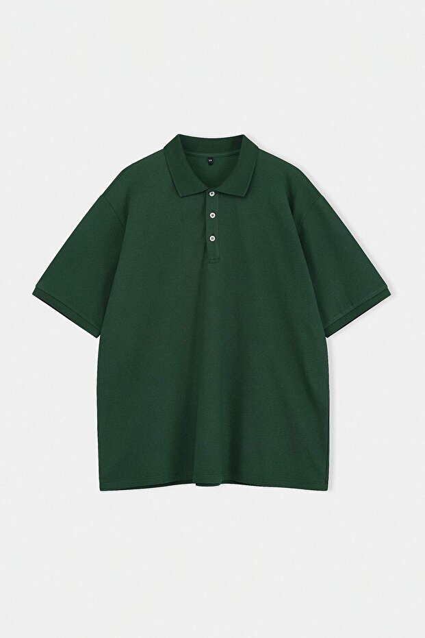 Büyük Beden Yeşil Regular/Normal Kesim Basic %100 Pamuk Polo Yaka T-shirt TMNSS24BF00000 - 1