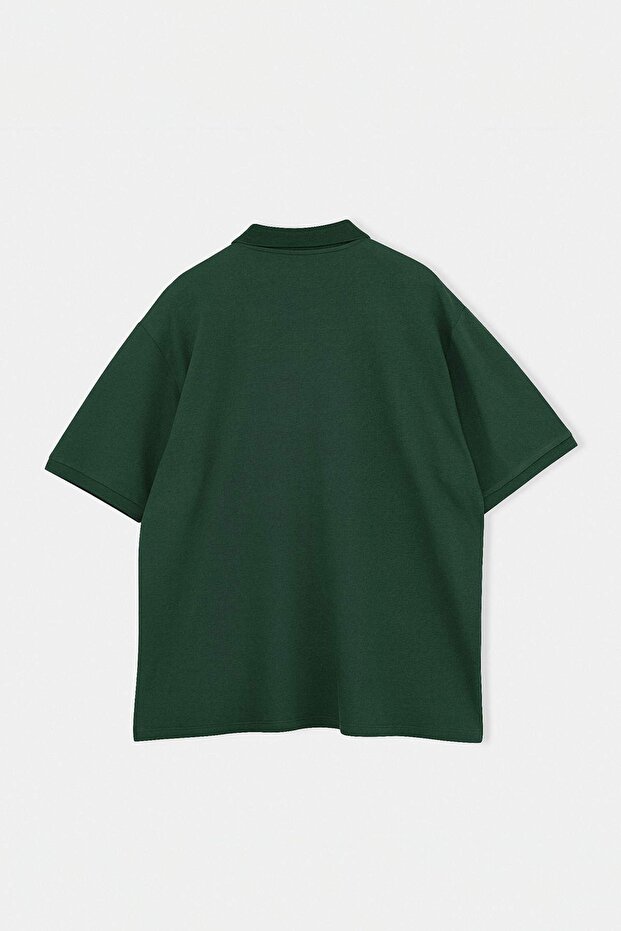 Büyük Beden Yeşil Regular/Normal Kesim Basic %100 Pamuk Polo Yaka T-shirt TMNSS24BF00000 - 2