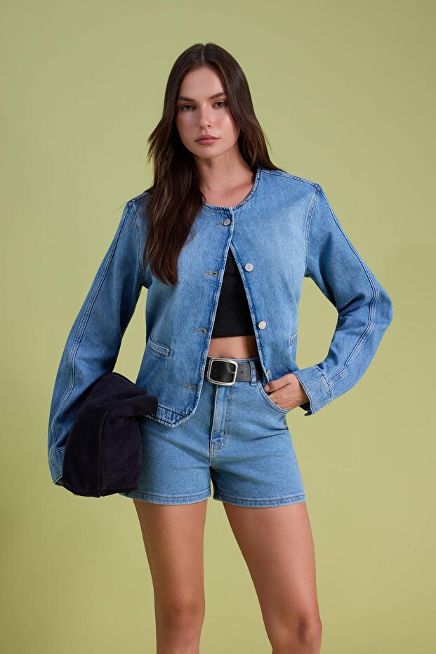 Mavi More Sustainable Yüksek Bel Comfort/Esnek City Boy Denim Şort TWOSS20SR0210 - 2