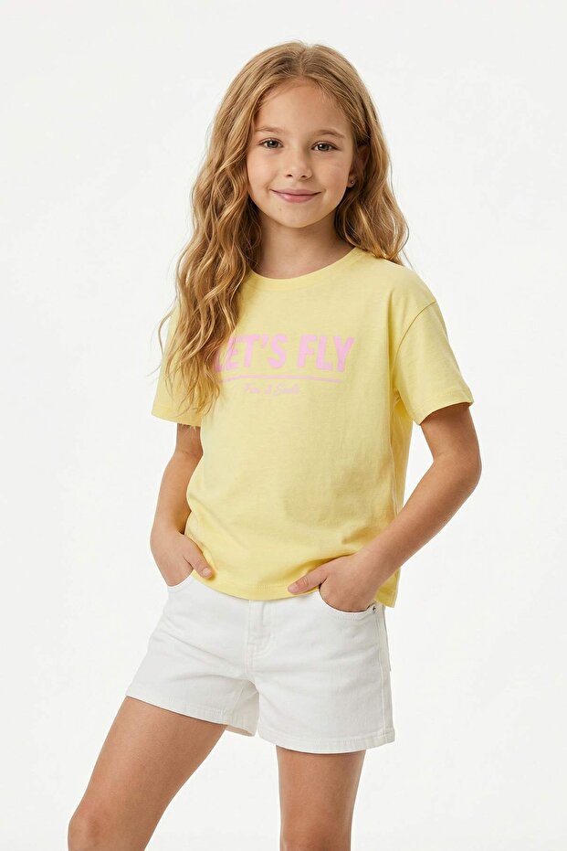 Sarı-Yeşil 2'li Kız Çocuk Baskılı Örme T-Shirt TKDSS26TS00053 - 6