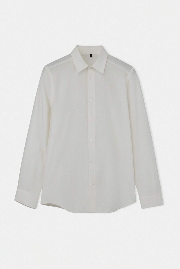 Ekru Normal Kalıp/Regular Fit %100 Pamuk Dokuma Erkek Gömlek TMNSS26GO00013 - 4