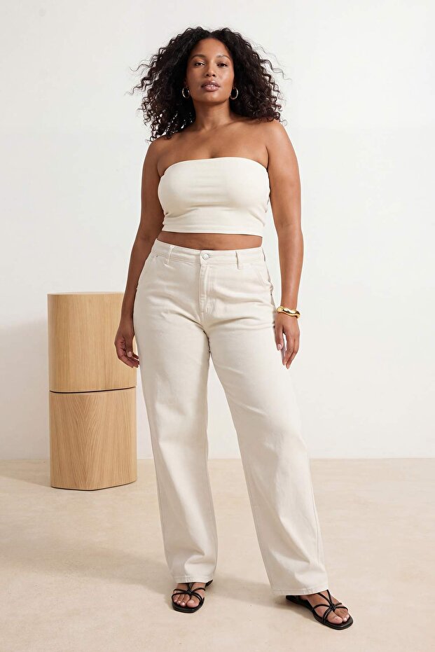 Ekru-Siyah 2'Li Paket Fitted Crop Esnek Örme Bluz TBBSS26AF00083 - 3