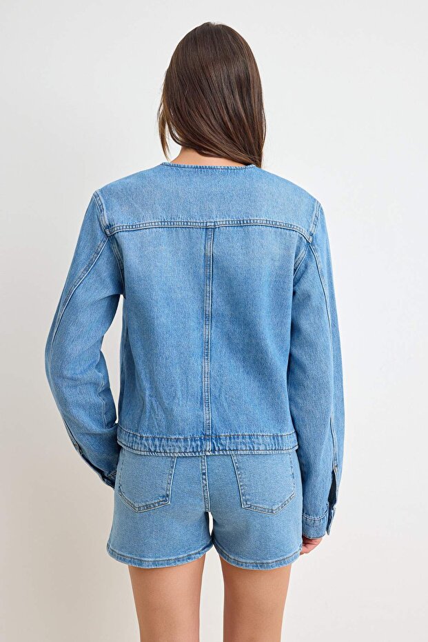 Mavi Düğme Detaylı Denim Ceket TWOSS26CE00041 - 4