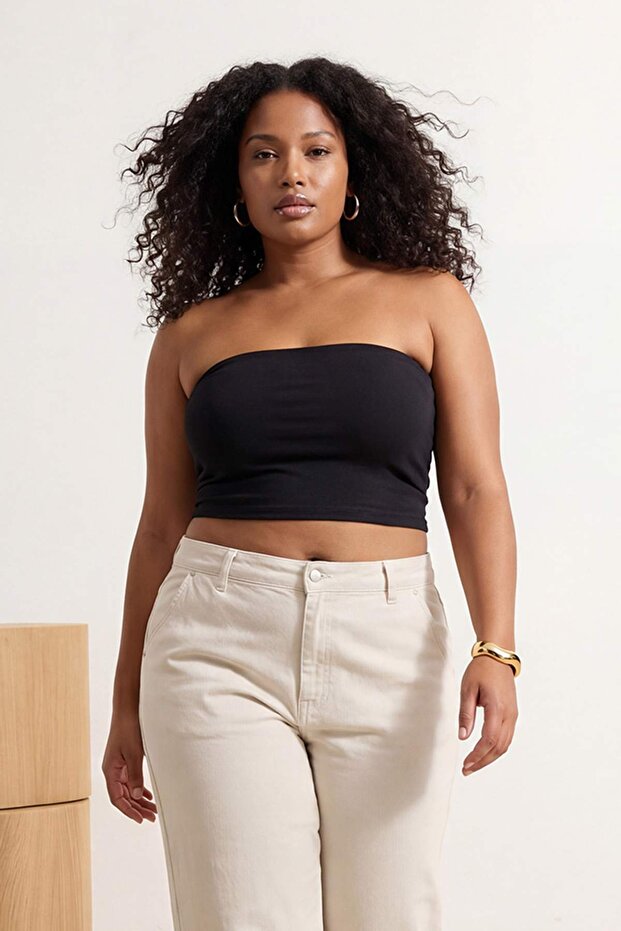 Ekru-Siyah 2'Li Paket Fitted Crop Esnek Örme Bluz TBBSS26AF00083 - 5