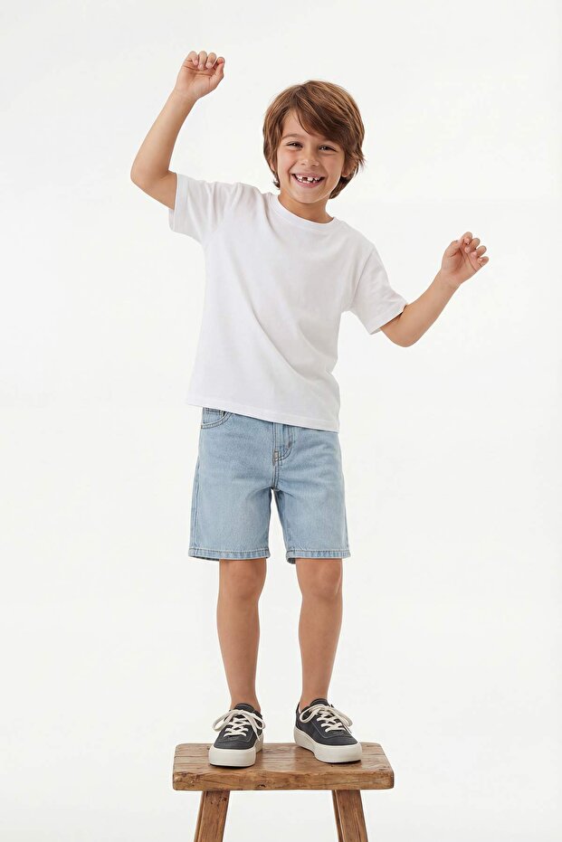 Beyaz-Mavi 2'li Erkek Çocuk Baskılı Örme T-Shirt TKDSS26TS00040 - 4