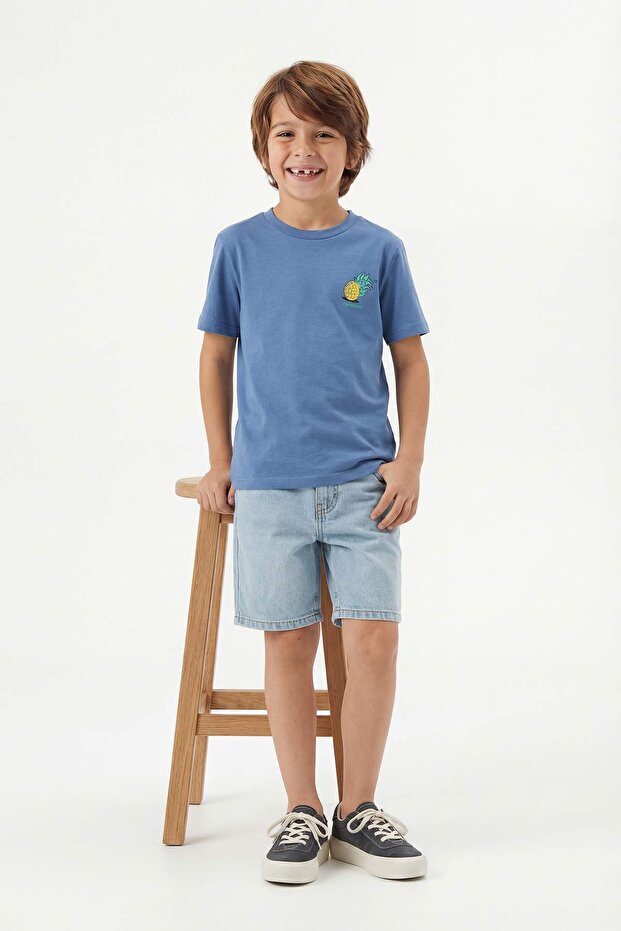 Sarı-Indigo 2'li Erkek Çocuk Baskılı Örme T-Shirt TKDSS26TS00050 - 6