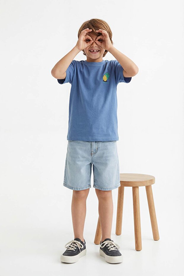 Sarı-Indigo 2'li Erkek Çocuk Baskılı Örme T-Shirt TKDSS26TS00050 - 7
