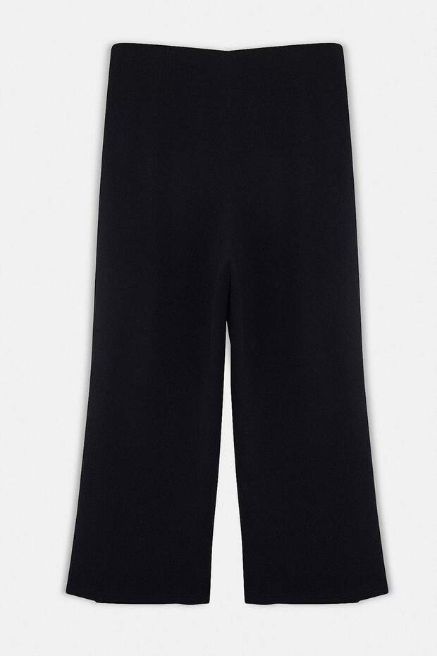 Siyah Pileli Wide Leg/Geniş Paça Dökümlü Örme Büyük Beden Pantolon TBBSS26AR00021 - 5