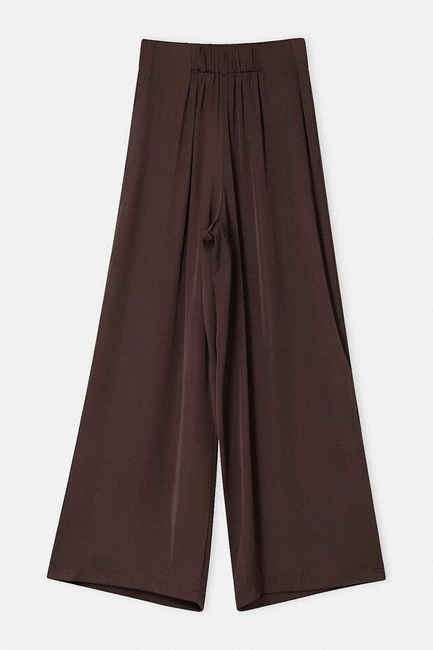 Kahverengi Beli Lastikli Extra Wide Leg/Geniş Paça Saten Pantolon TWOSS26PL00147 - 5