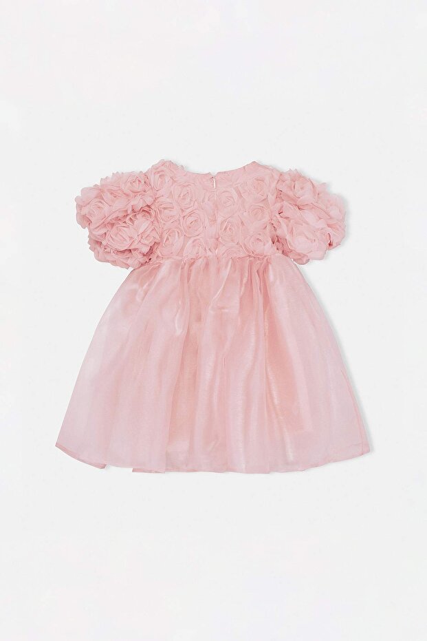 Pembe Midi Çizgili Kız Çocuk Tütü Dokuma Elbise TKDSS26EL00043 - 6