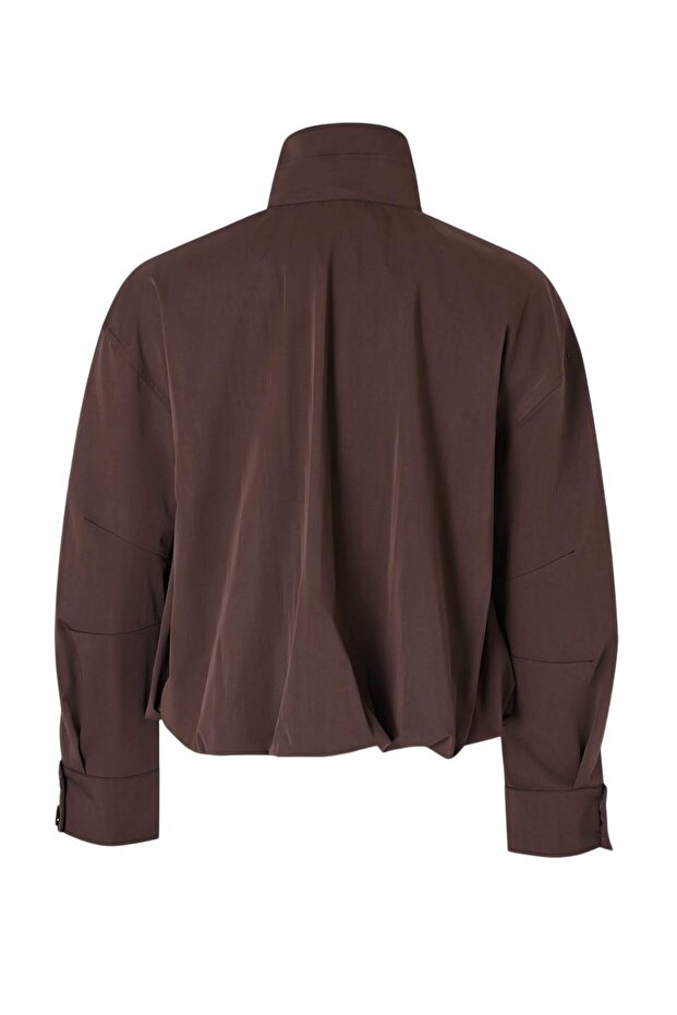 Kahverengi Dik Yaka Oversize Kalıp Mont TWOSS26MO00004 - 7