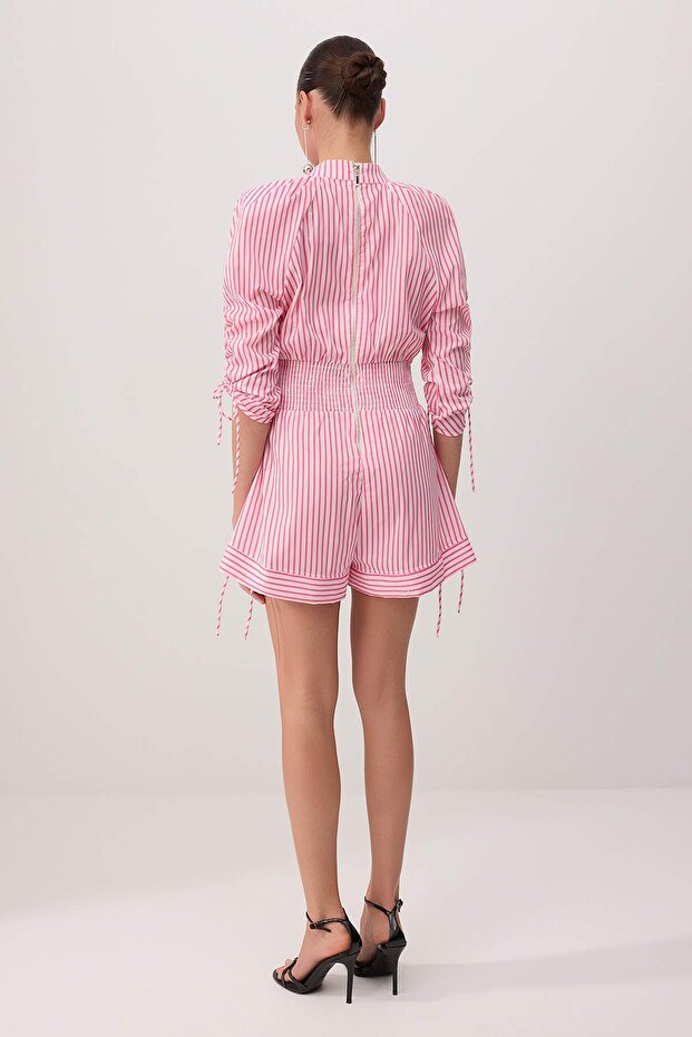 X Sagaza Studio Pembe-Beyaz Çizgili Poplin Tulum TPRSS22TU00000 - 5