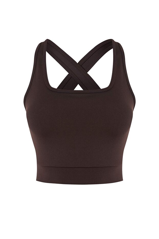 Kahverengi Destekli/Şekillendirici Sırt Detaylı Kalın Askılı Örme Spor Sütyeni TWOSS22SS0040 - 6