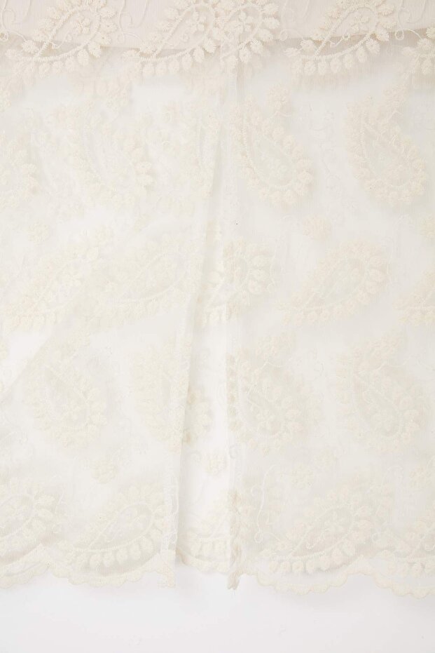 Limited Edition Beyaz Şal Desen Midi Örme Tül Brode Etek TPRSS26ET00014 - 8