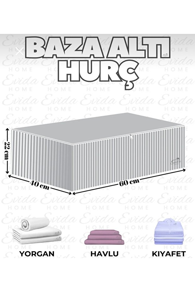 10 Pieces Anthracite Striped Large Base Underbed and Sofa Storage Bag - 65x45x22 cm - Organizer.