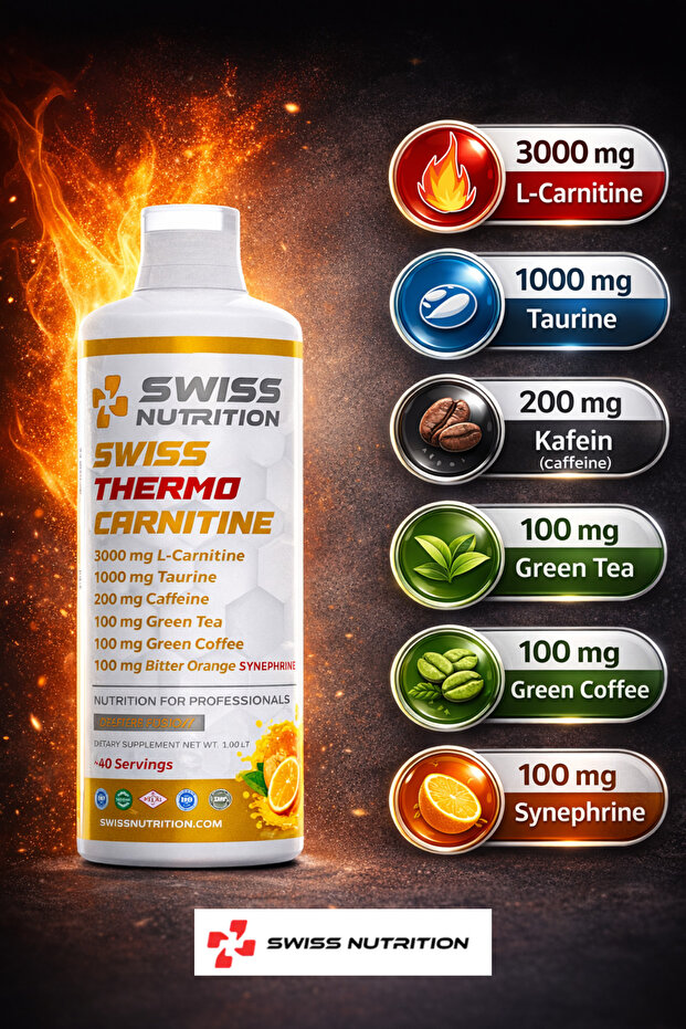 Swiss Nutrition Thermo L-Karnitin + Synephrine Portakal 40 Servis (1 servis/3000mg L-Carnitine) 1000 ml