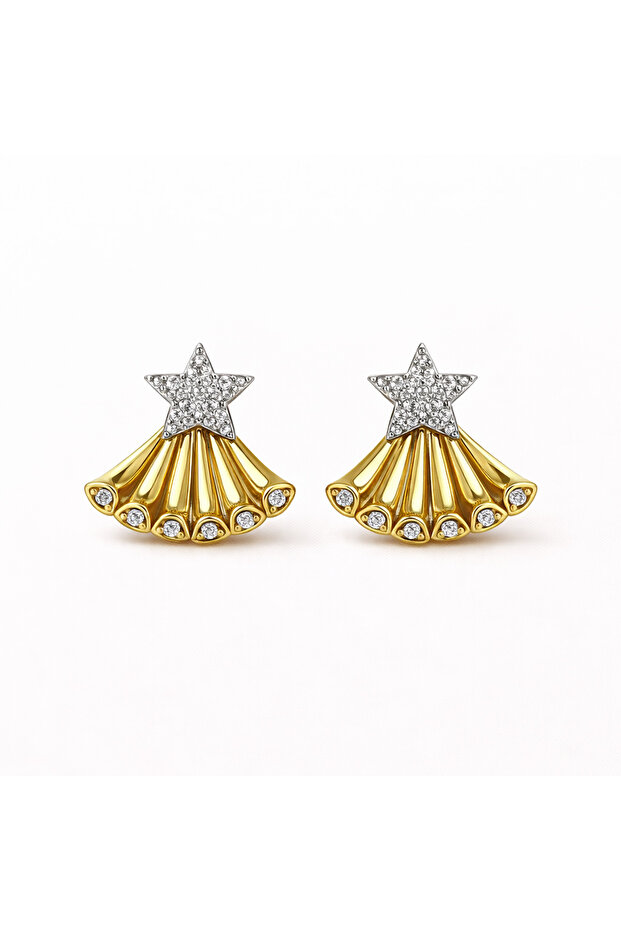 Zircon Stone Star Dangle Earrings – Stainless Steel Gold