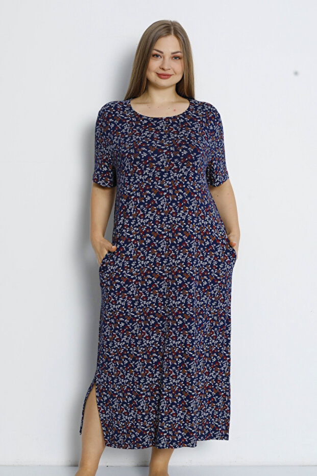Women's Plus Size Short-Sleeved Maxi-Length Viscose Dress with Pockets