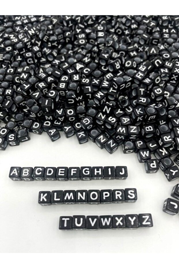 6mm White on Black Cube Letter Beads, 6x6mm Alphabet Letter Dice Beads (100gr,~750 Pieces)