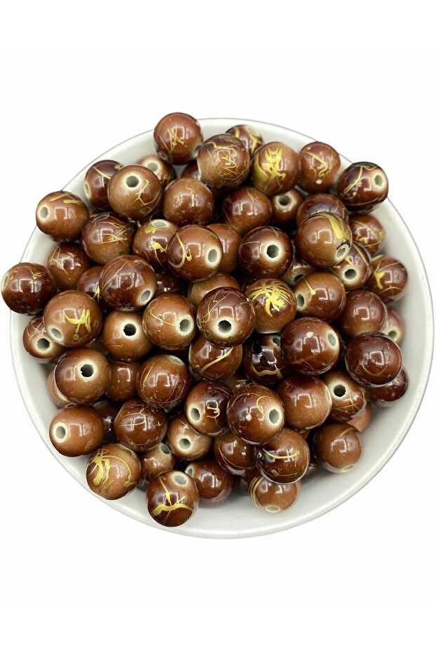 Plastic Beads with Gold Pattern, Beads for Bag Making (100Gr, ~52 Beads)