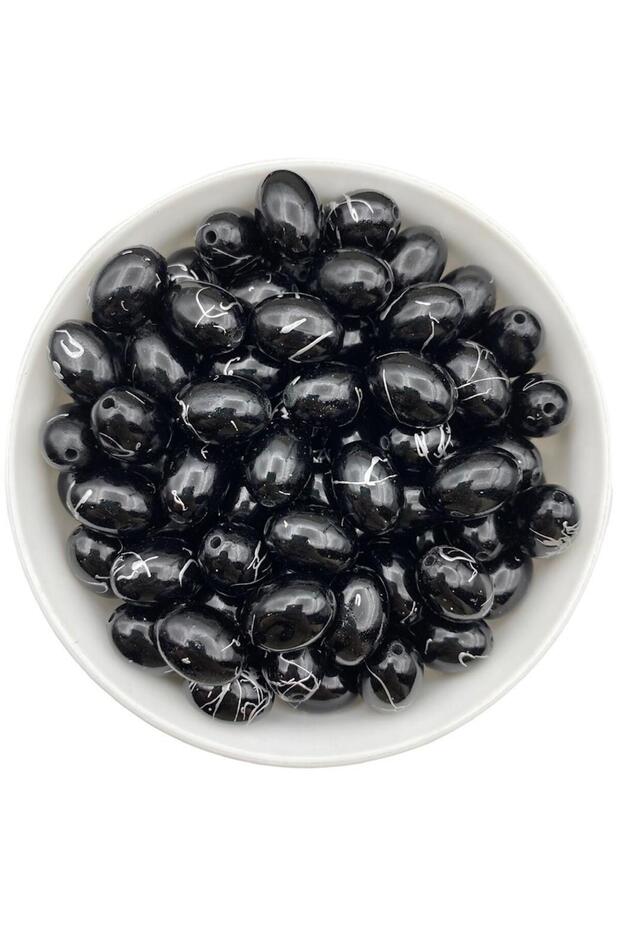 12X18Mm Silver Veined Black Almond Model Jewelry and Bag Making Beads (100Gr,~60Pieces)