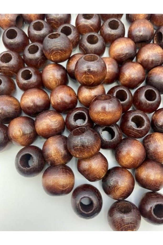 22mm Brown Wood, wooden Beads (50GR, ~17 PIECES OF BEADS)