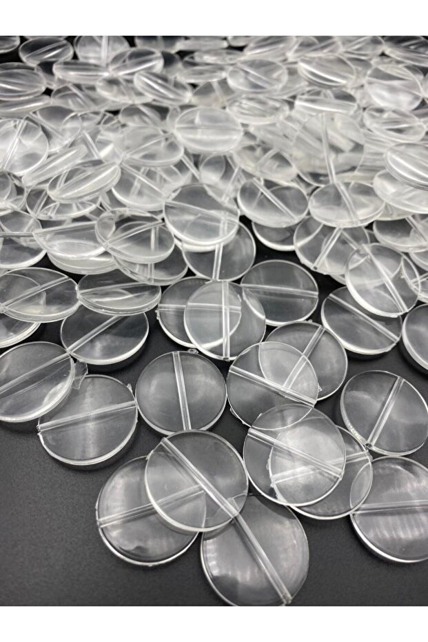 100Gr 25mm Flat Flat Round Transparent Acrylic Beads, Jewelry, Bag Making Beads (100Gr~40 Pieces)