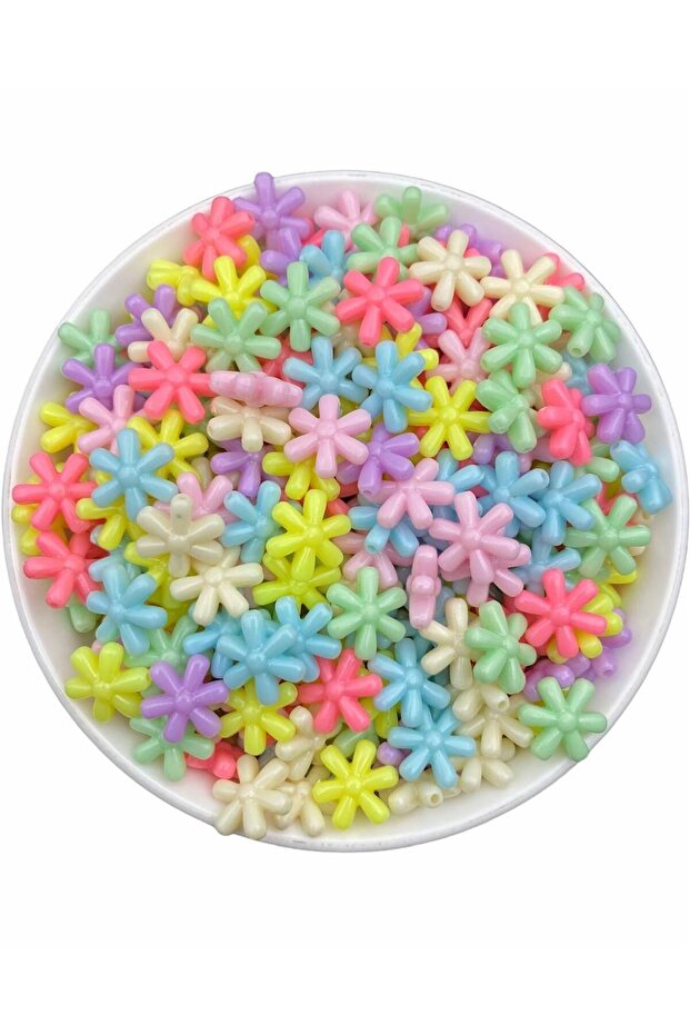 25Gr Pastel Mixed Color Daisy Model Beads, Jewelry Making Beads (25Gr, ~75 Pieces)
