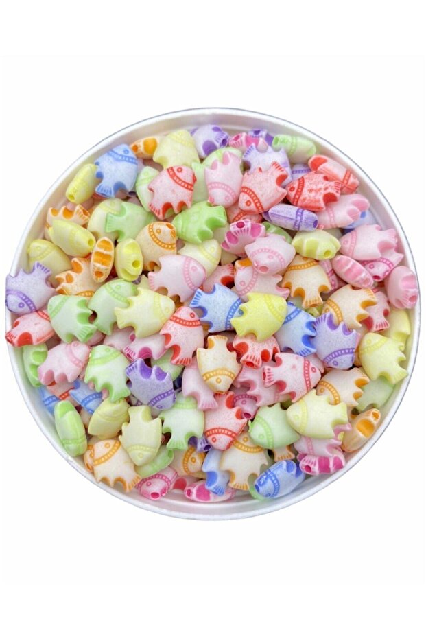 Pastel Small Fish Figure, mixed Pastel Color Beads, Jewelry Making Beads (25gr, ~100 Pieces)