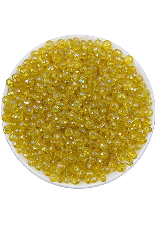 Yellow Color Flat 6mm Janjan Acrylic Beads, Shiny Jewelry Making Hobby Beads (25gr,~250 Pieces)
