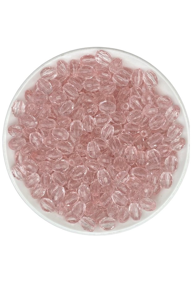 25 Gr Light Pink Colored 10X8Mm Acrylic Barrel, Almond Model Beads (25Gr, ~70 Pieces)