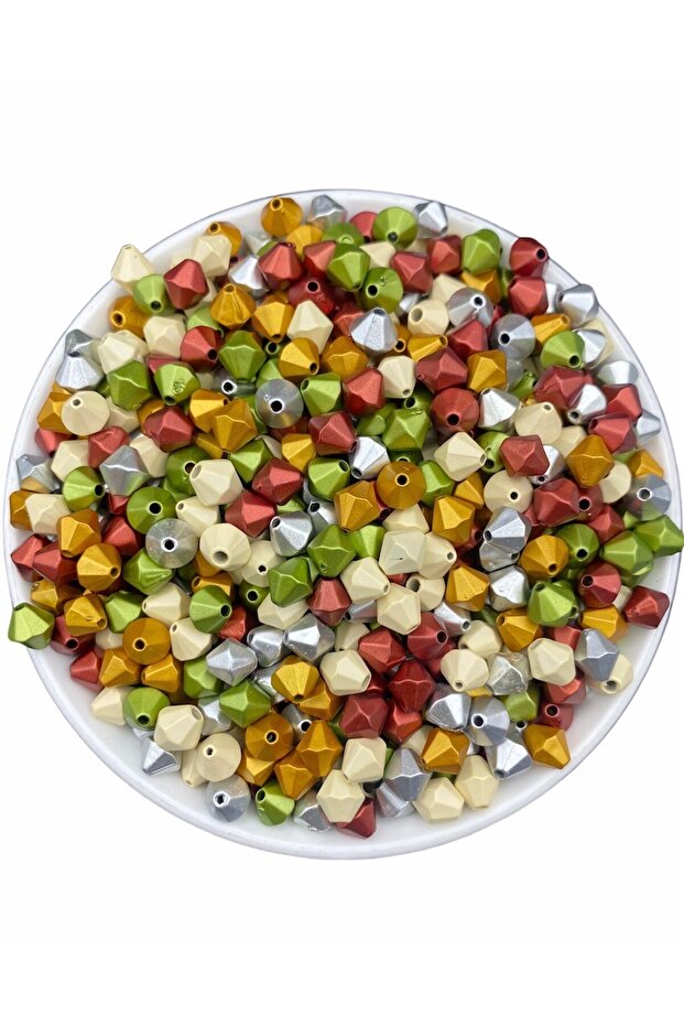 50gr 8mm Matte Metallic Mixed Color Pyramid Beads, Jewelry Making Hobby Beads (50gr,~275 Pieces)