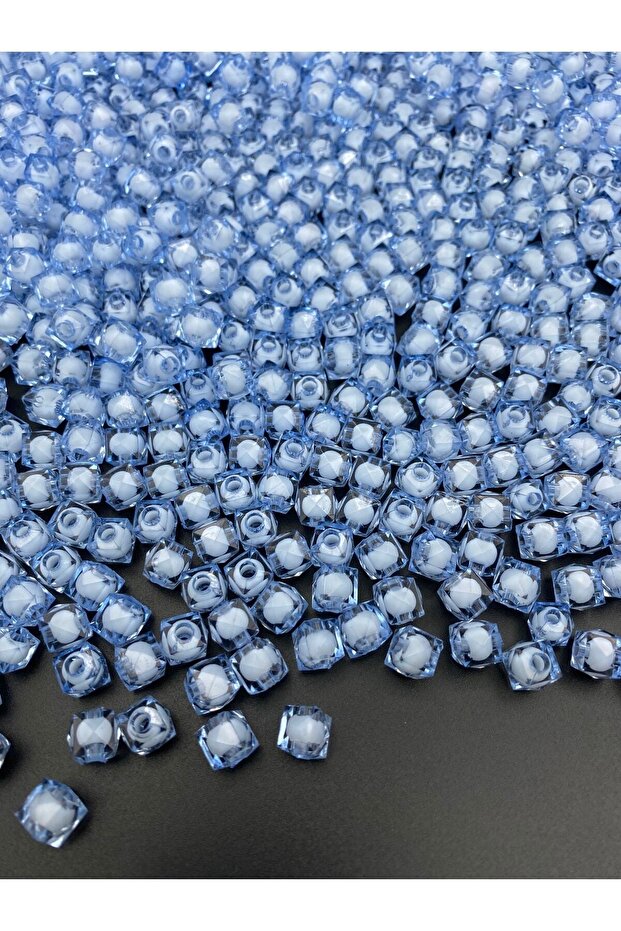 10mm Light Blue Acrylic Cube Model Beads with Beads Inside, Jewelry, Bag Making Beads (100gr,~250 Pieces)