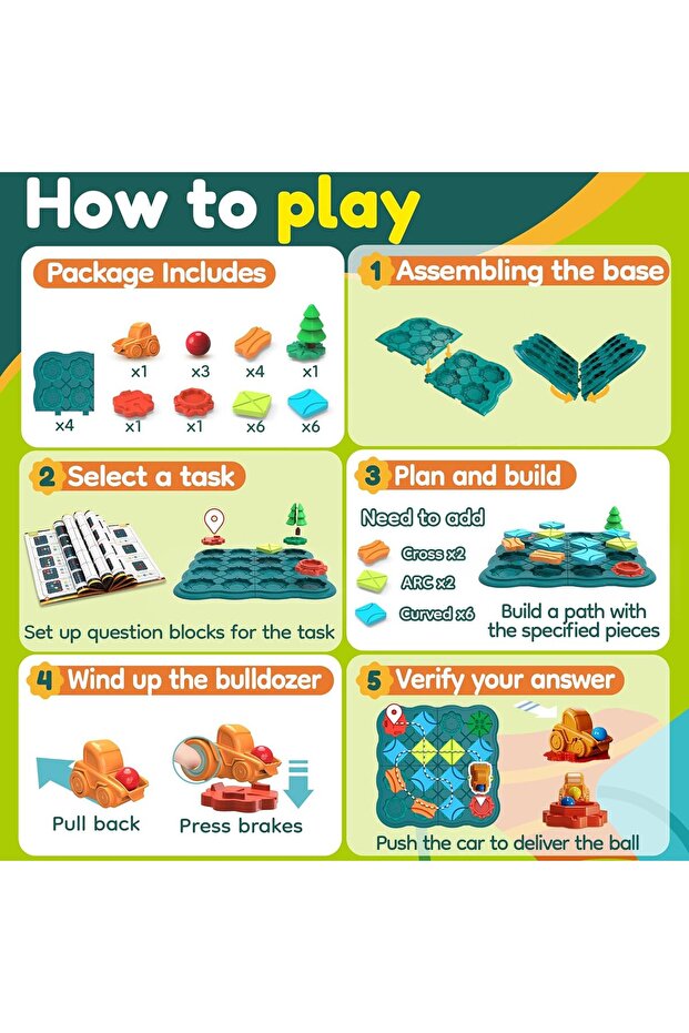 Kids STEM Board Game, Logical Road Builder Puzzle, Brain Teaser for 3-7 Year Olds
