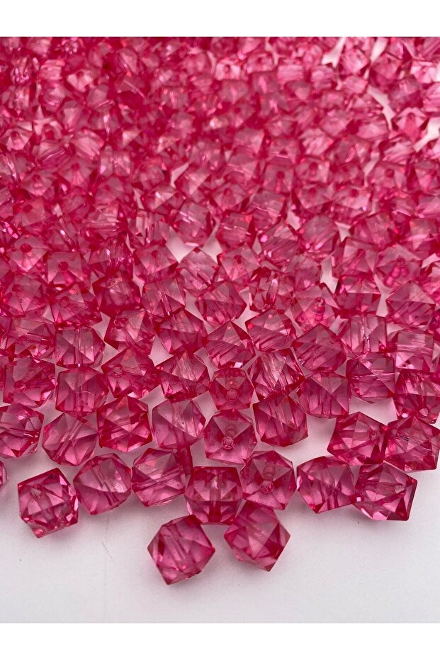 100gr 10mm Fuchsia / Dark Pink Color Cube, Cubic Model Acrylic Beads, Bag Beads (100gr,~180 Pieces)