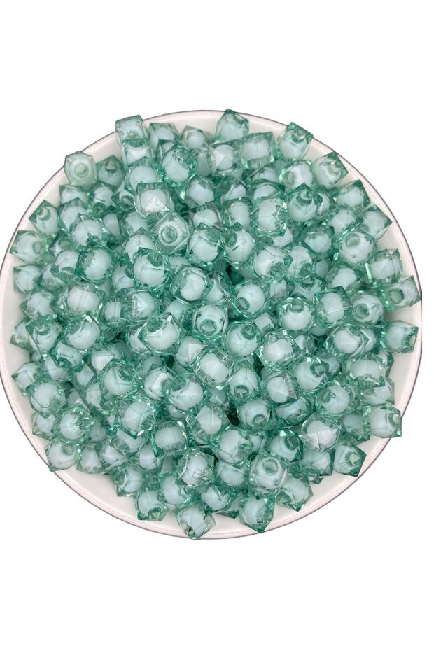 10mm Turquoise Color Acrylic Cube Model Beads with Beads Inside, Jewelry, Bag Making Beads (100gr,~250 Pieces)