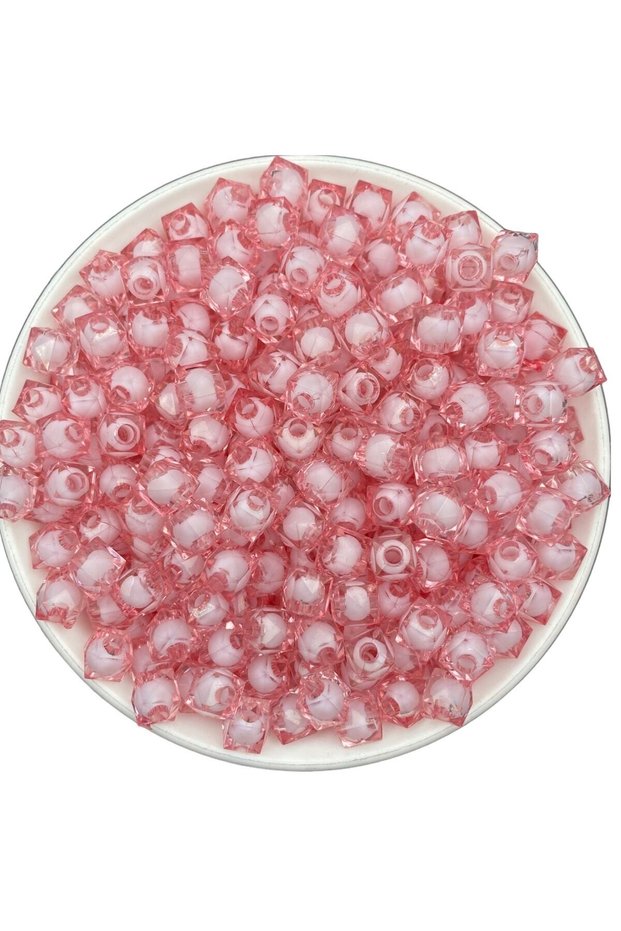 50gr 8mm Pink Colored Acrylic Cube Beads, Jewelry, Bag Making Beads (50GR,~180 PCS)