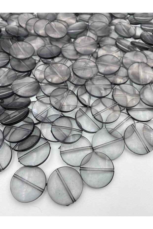 100gr Smoked / Gray 25mm Flat Flat Round Transparent Acrylic Beads, Bag Making Beads (100gr~40 Pieces),