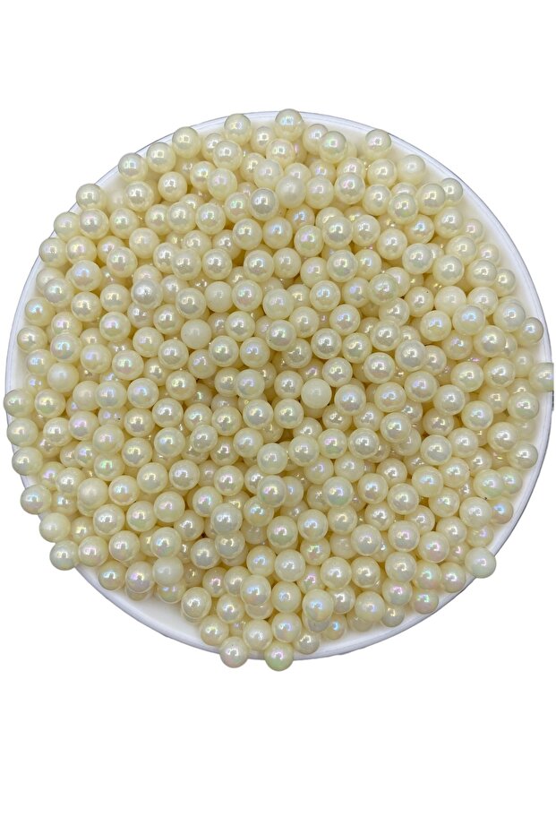 6mm Janjanlı Cream Non-Punched Pearl Beads, Non-Punched Plastic Imitation Pearls (25Gr,~200 Pieces)