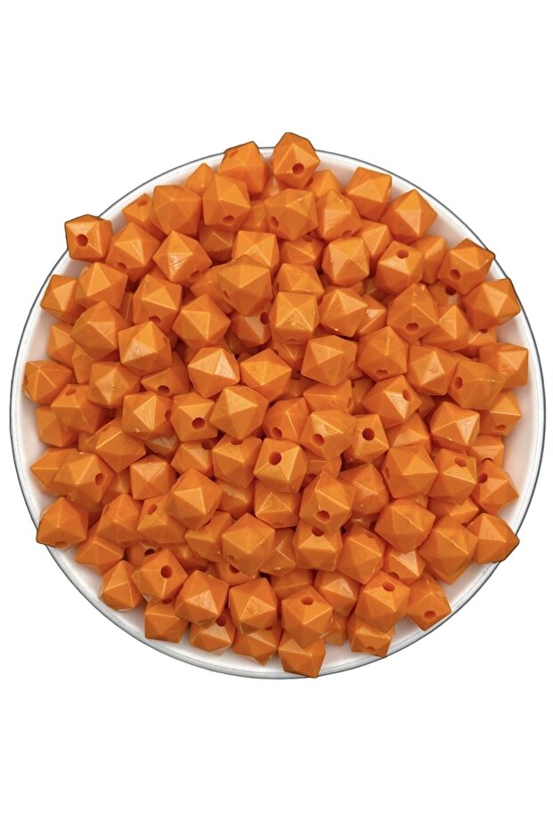 100gr 10mm Opaque Orange Color Cube, Cubic Model Acrylic Beads, Bag Beads (100gr,~200 Pieces)
